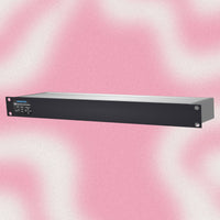 Angled front view of Sonifex AVN-AI16-DNT 16-Input XLR Dante Interface on pink background