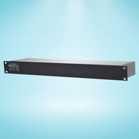 Angled front view of Sonifex AVN-AI16-T-DNT 16-Input Terminal Block Dante Interface on blue background