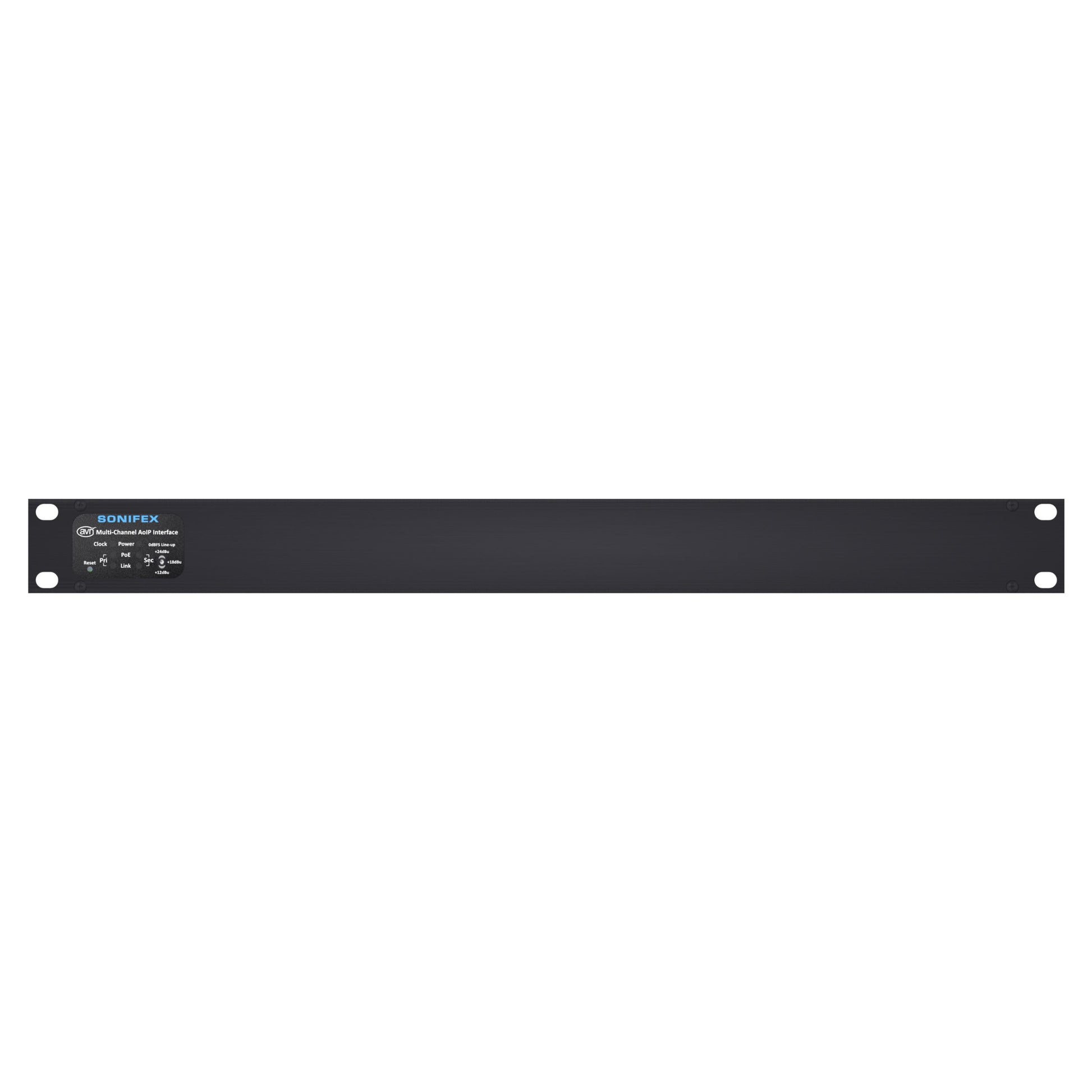 Front view of Sonifex AVN-AI16-T-RAV 16-Input Terminal Block RAVENNA Interface on white background