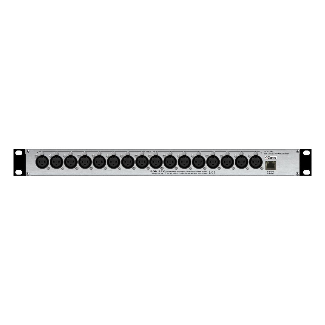 Rear panel of Sonifex AVN-AI16 on white background