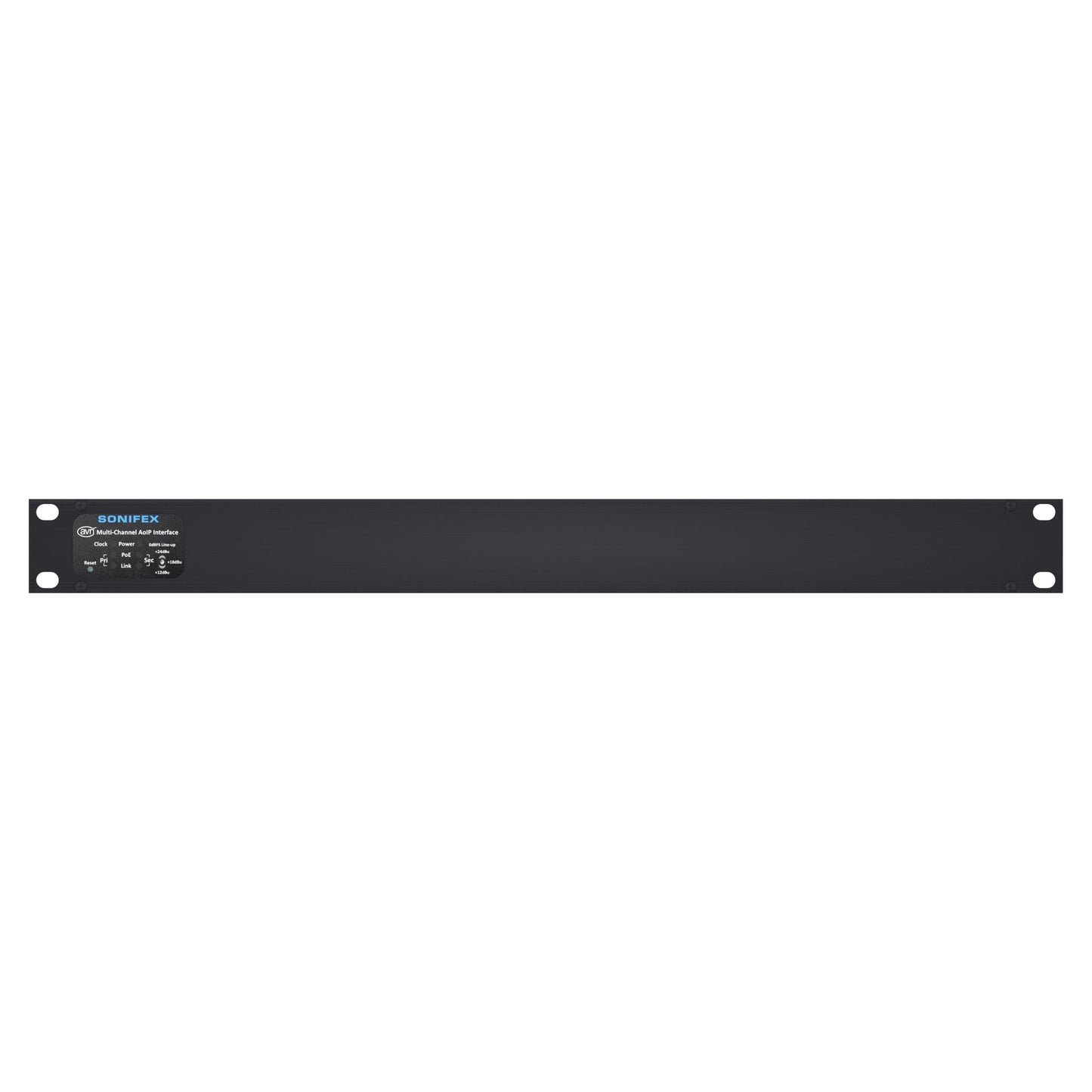 Front view of Sonifex AVN-AIO8-DNT 8x8 XLR Dante Interface on white background