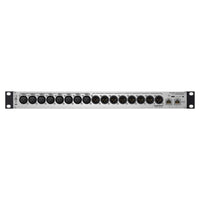 Rear ports view of Sonifex AVN-AIO8-DNT 8x8 XLR Dante Interface on white background