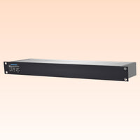Angled front view of Sonifex AVN-AIO8-RAV 8x8 XLR RAVENNA Interface on orange background