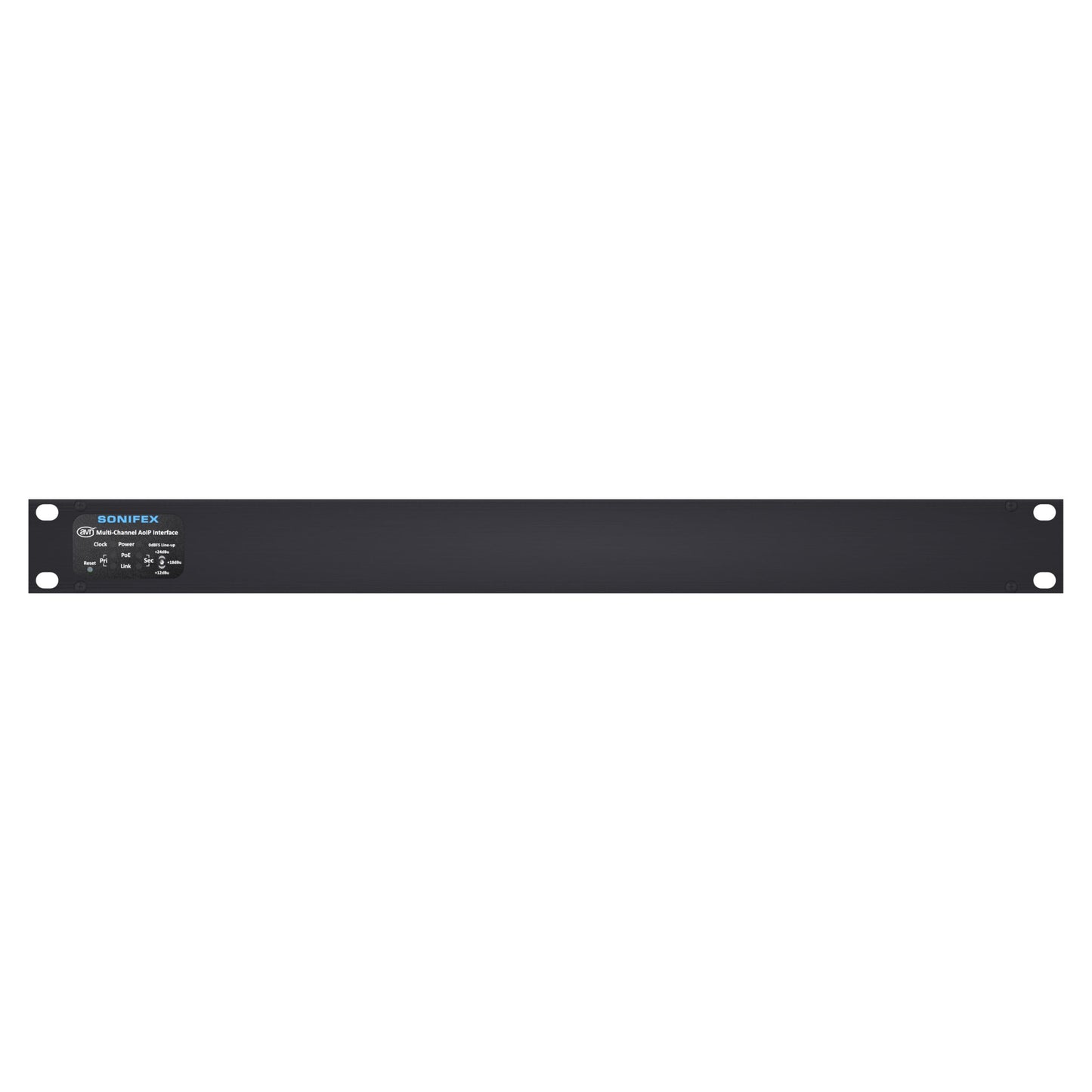 Front view of Sonifex AVN-AIO8-T-DNT 8x8 Terminal Block Dante Interface on white background