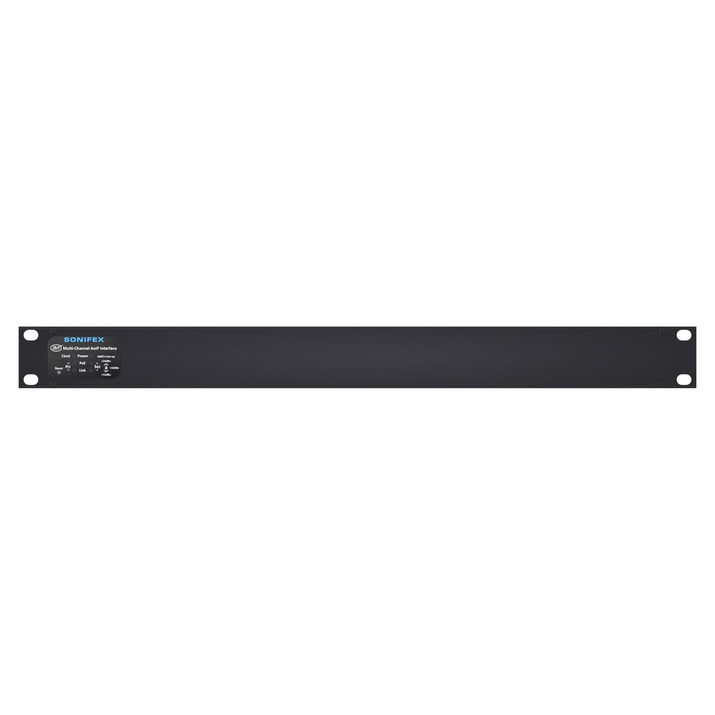 Front view of Sonifex AVN-AIO8-T-RAV 8x8 Terminal Block RAVENNA Interface on white background