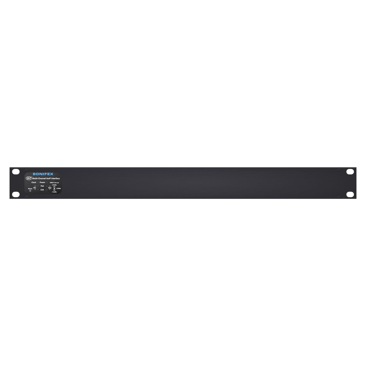 Front view of Sonifex AVN-AO16-DNT 16-Output XLR Dante Interface on white background