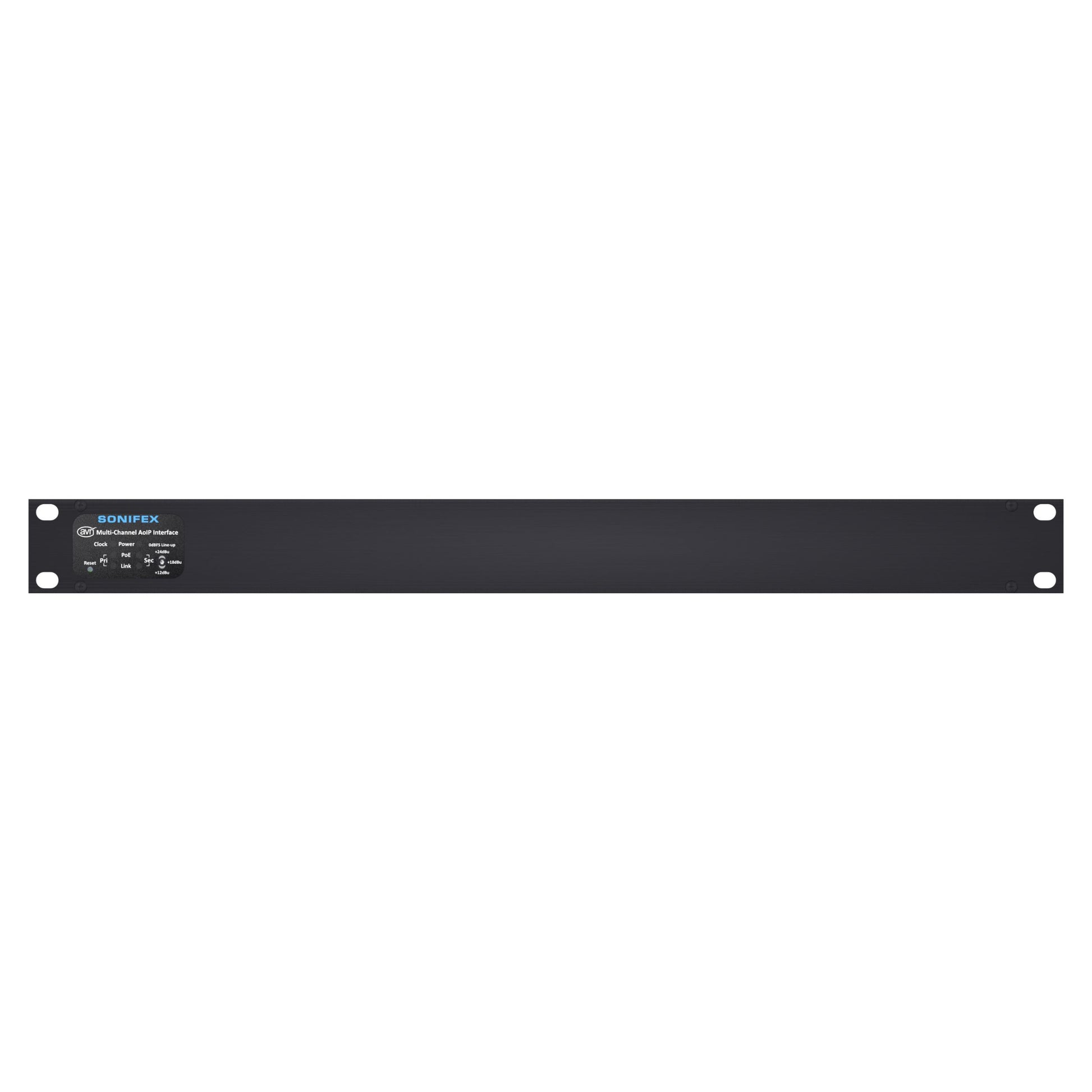 Front view of Sonifex AVN-AO16-DNT 16-Output XLR Dante Interface on white background