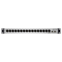 Rear ports view of Sonifex AVN-AO16-DNT 16-Output XLR Dante Interface on white background