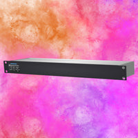 Angled front view of Sonifex AVN-AO16-RAV 16-Output XLR RAVENNA Interface on multicolored background