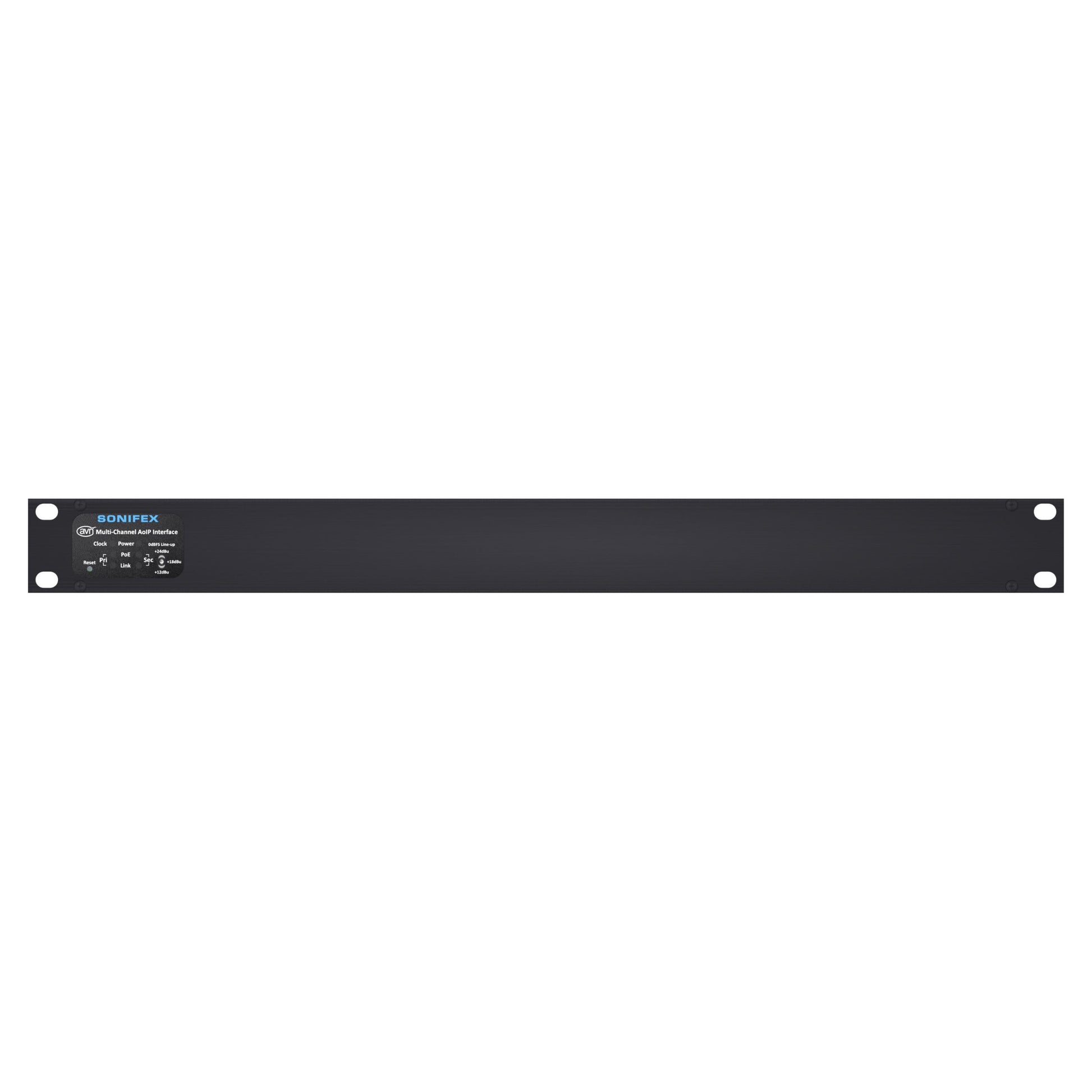 Front view of Sonifex AVN-AO16-T-RAV 16-Output Terminal Block RAVENNA Interface on white background