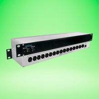 Pair of Sonifex AVN-AO16 stacked on each other displaying front and rear panels on green background