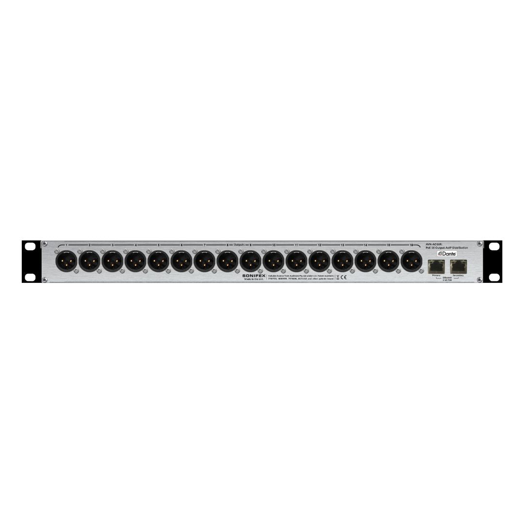 Rear panel of Sonifex AVN-AO16R on white background