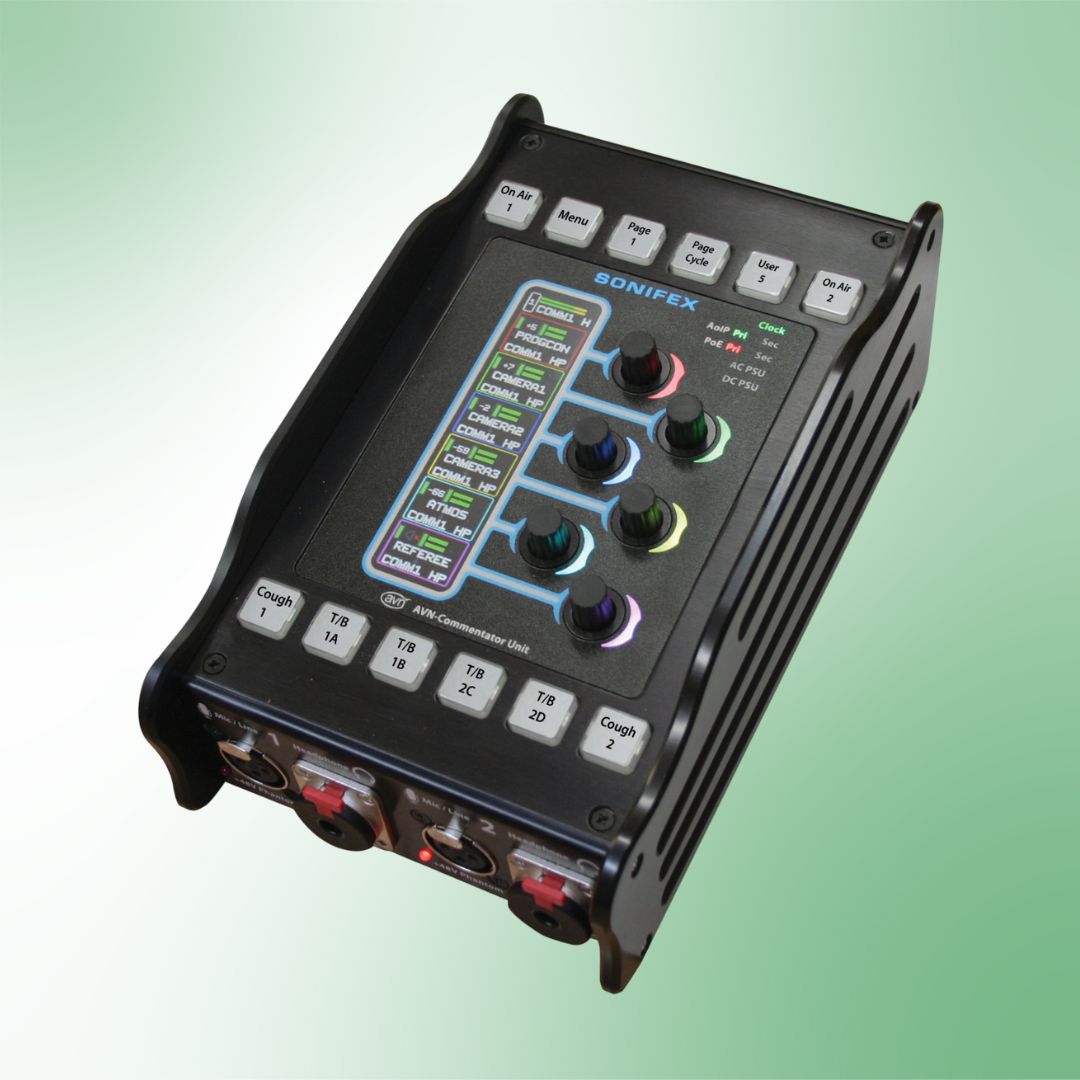 Angled top view of Sonifex AVN-CU2 on green background