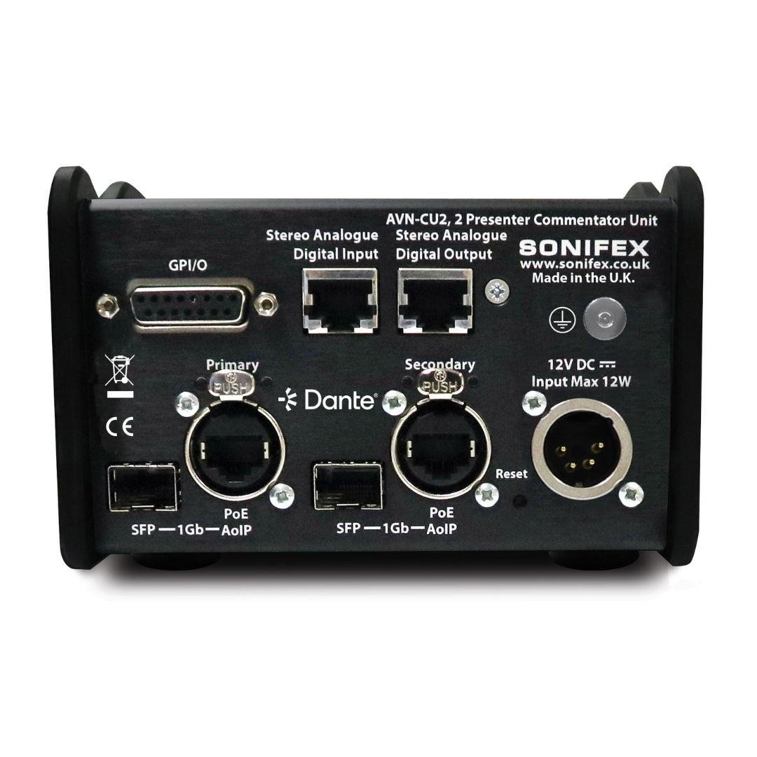 Rear panel of Sonifex AVN-CU2 on white background
