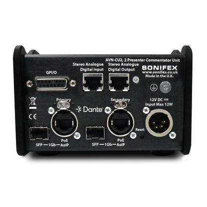 Rear panel of Sonifex AVN-CU2 on white background