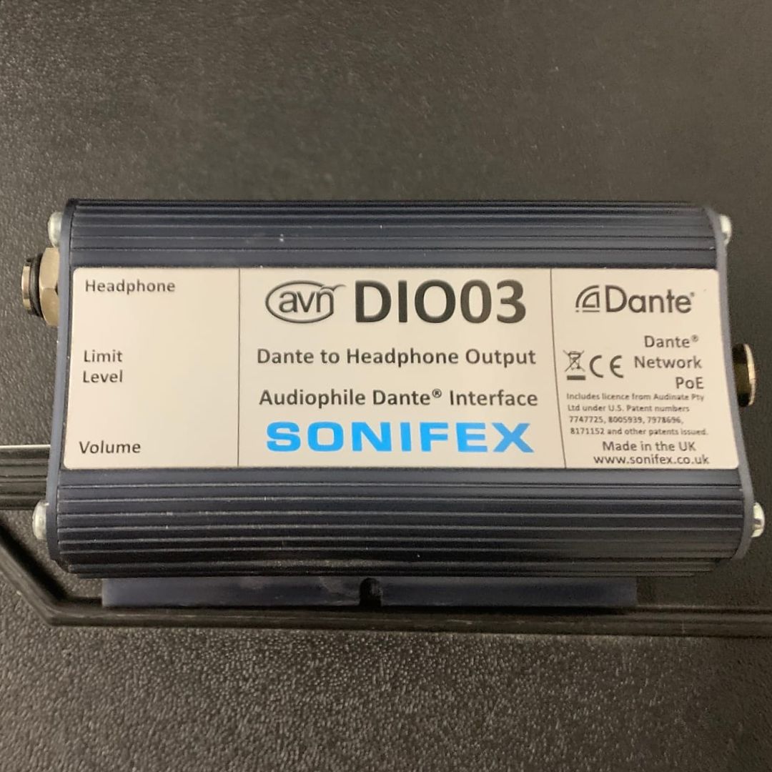 Top view of Sonifex AVN-DIO03 on black surface