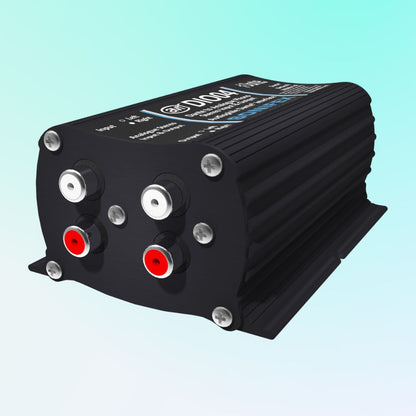 Angled view of Sonifex AVN-DIO04 on light blue background