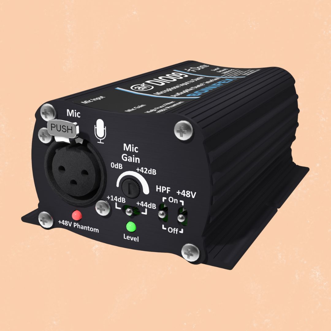 Angled front view of Sonifex AVN-DIO09 on beige background