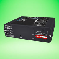 Angled front view of Sonifex AVN-DIO10 on green background