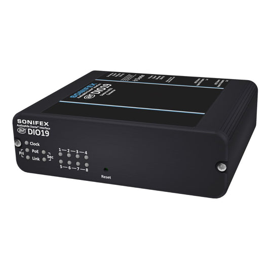 Angled front view of Sonifex AVN-DIO19 on white background
