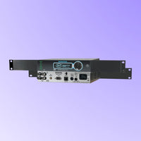 Pair of Sonifex AVN-GMCS on racks displaying front and rear panels on purple background