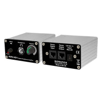 Pair of Sonifex AVN-HD1 side by side displaying front and rear panels on white background