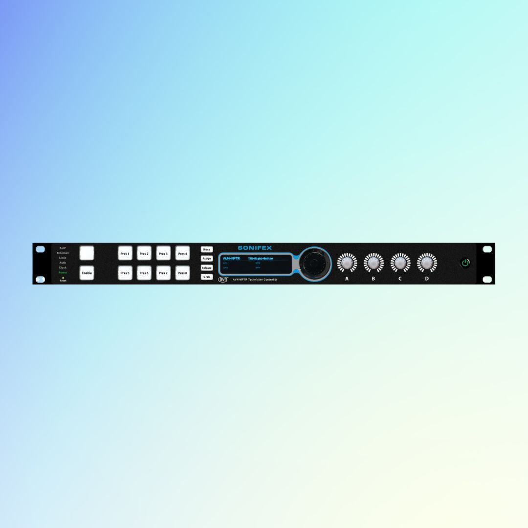 Front panel of Sonifex AVN-MPTR on blue background