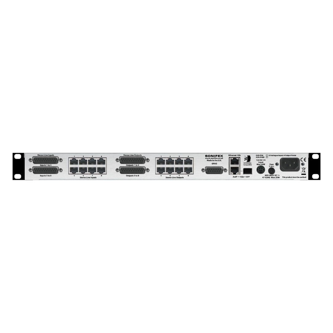 Rear view of Sonifex AVN-PA8 on white background