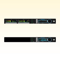 Front view of Sonifex AVN-PD8 with meter display and Sonifex AVN-PD8 without meter display on yellow background