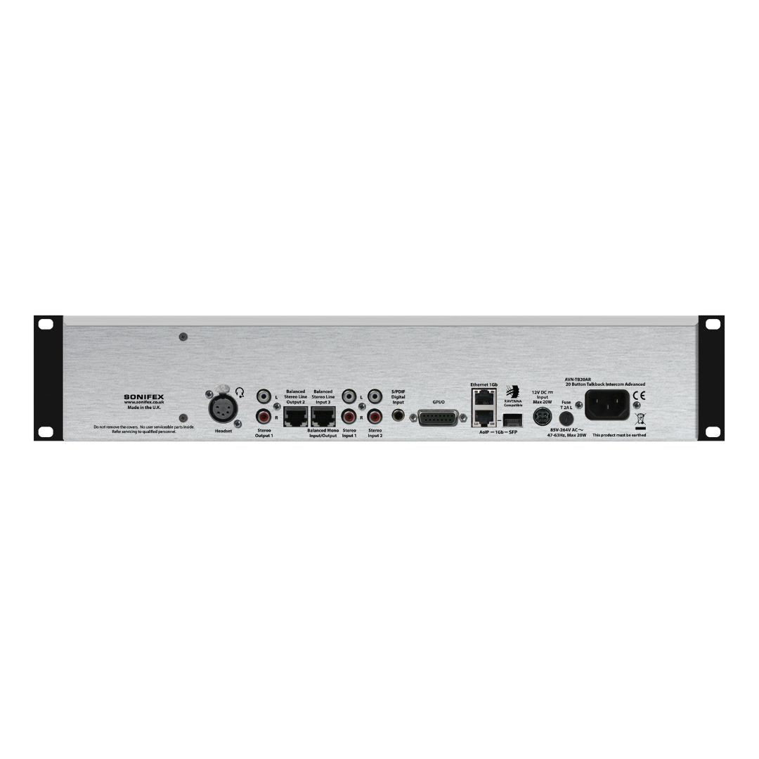 Rear panel of Sonifex AVN-TB20AR on white background