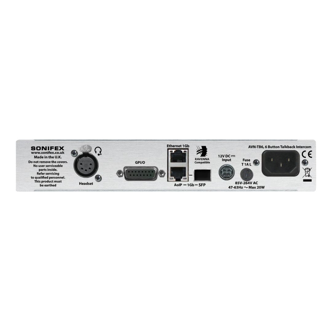 Rear view of Sonifex AVN-TB6 on white background