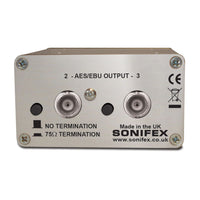 Rear panel of Sonifex CM-AESB3 on white background