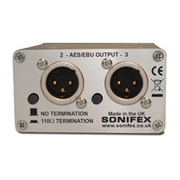 Rear panel of Sonifex CM-AESX3 on white background