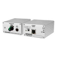 Pair of Sonifex CM-HPR1 side by side displaying front and rear panels on white background