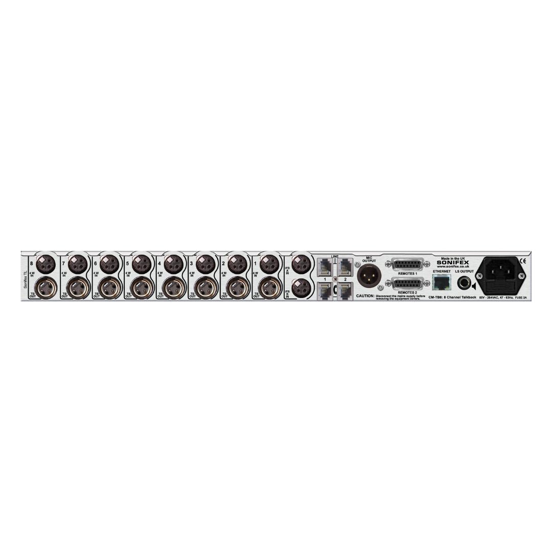Rear panel of Sonifex CM-TB8 on white background
