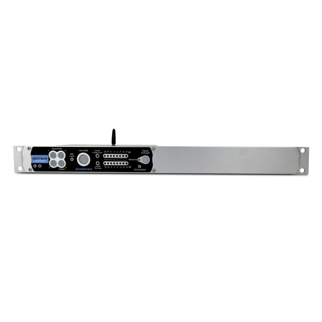 Front panel of Sonifex DHY-04V Rack Mounted on white background