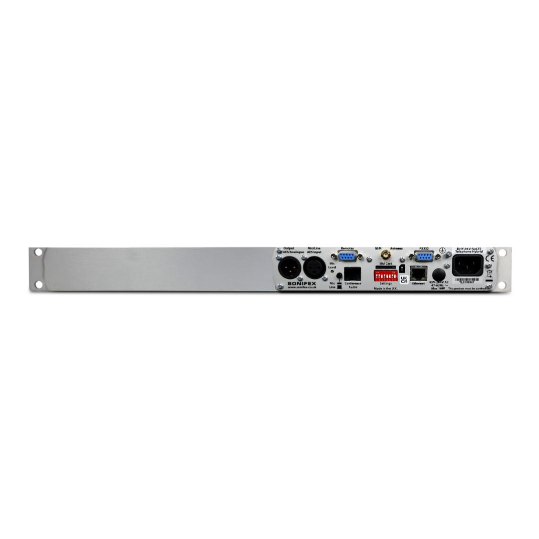 Rear panel of Sonifex DHY-04V Rack Mounted on white background