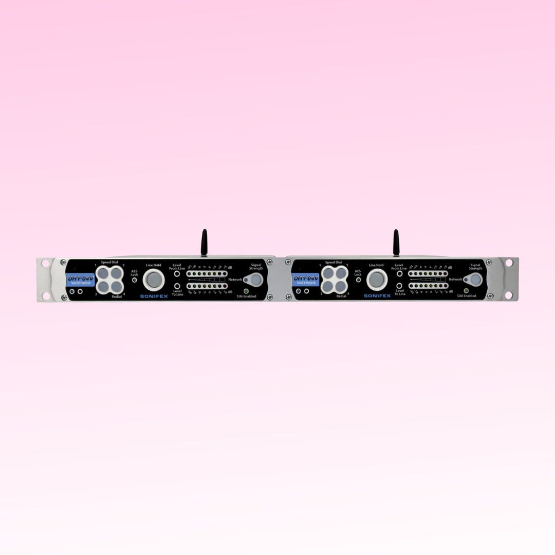 Front view of Sonifex DHY-04VT on pink background