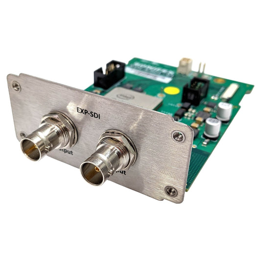 Angled front view of Sonifex EXP-SDI 12G/6G/3G/HD-SDI Expansion Card on white background