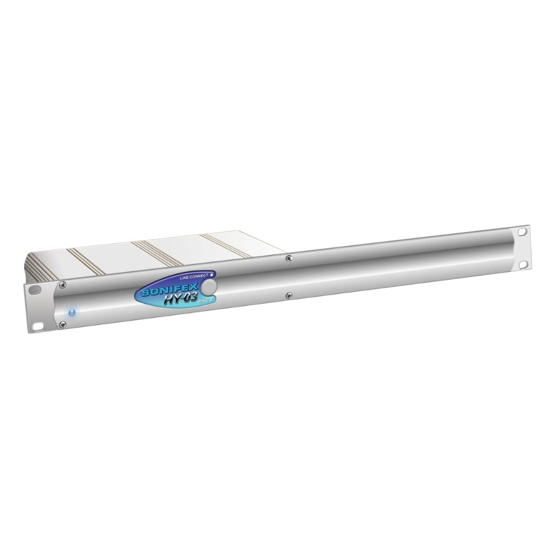 Angled front view of Sonifex HY-03 Rack Mounted on white background