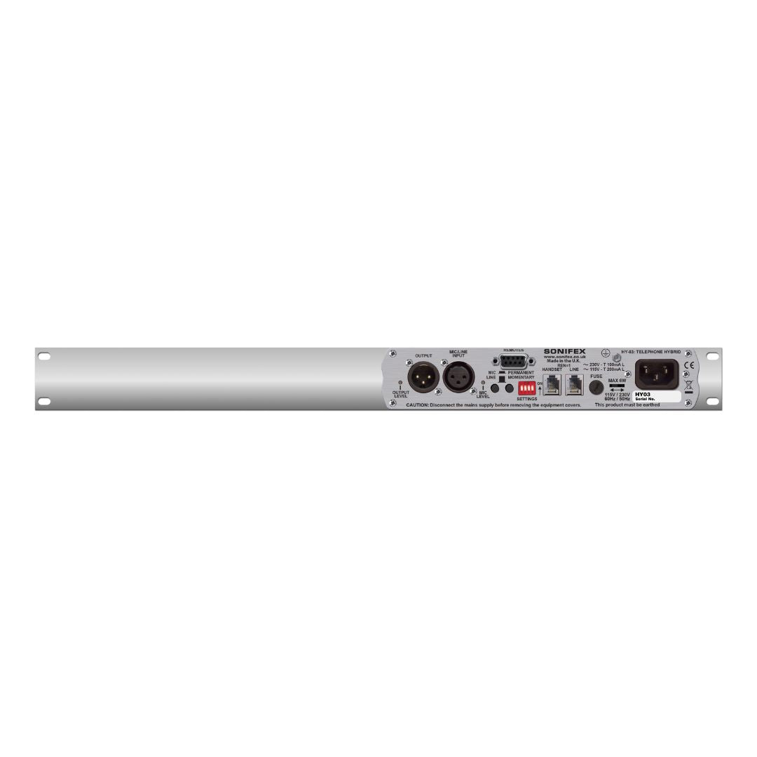 Rear view of Sonifex HY-03 Rack Mounted on white background