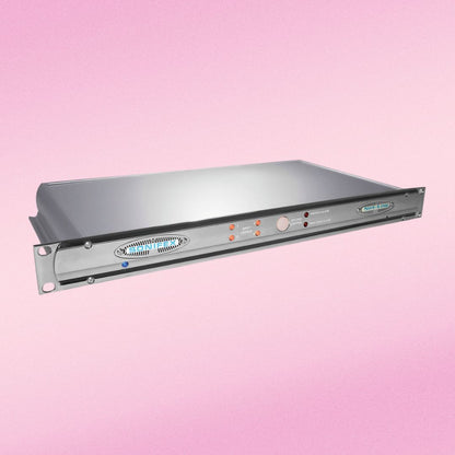 Front view of Sonifex Net-Log 4-Channel Network Audio Logger on pink background