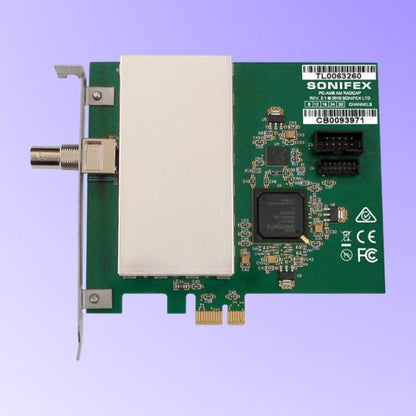 Front view of Sonifex PC-AM on purple gradient background