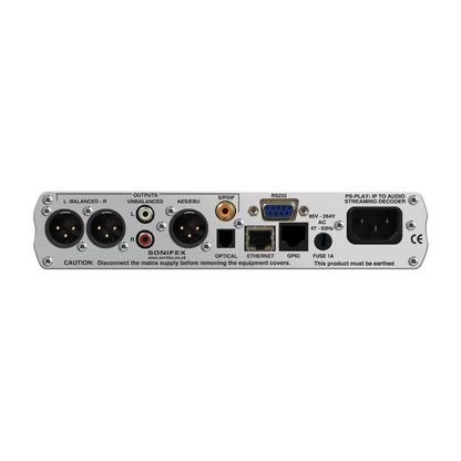 Rear view of Sonifex PS-PLAY on white background
