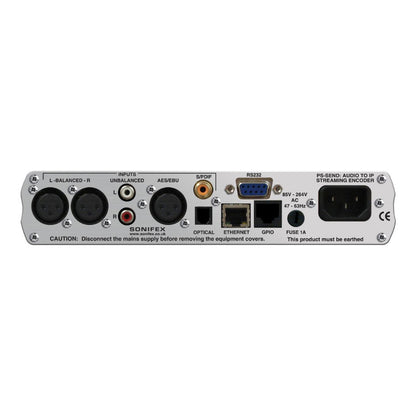 Rear panel of Sonifex PS-SEND on white background