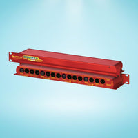 Pair of Sonifex RB-AES4X3 stacked displaying front and rear panels on blue background