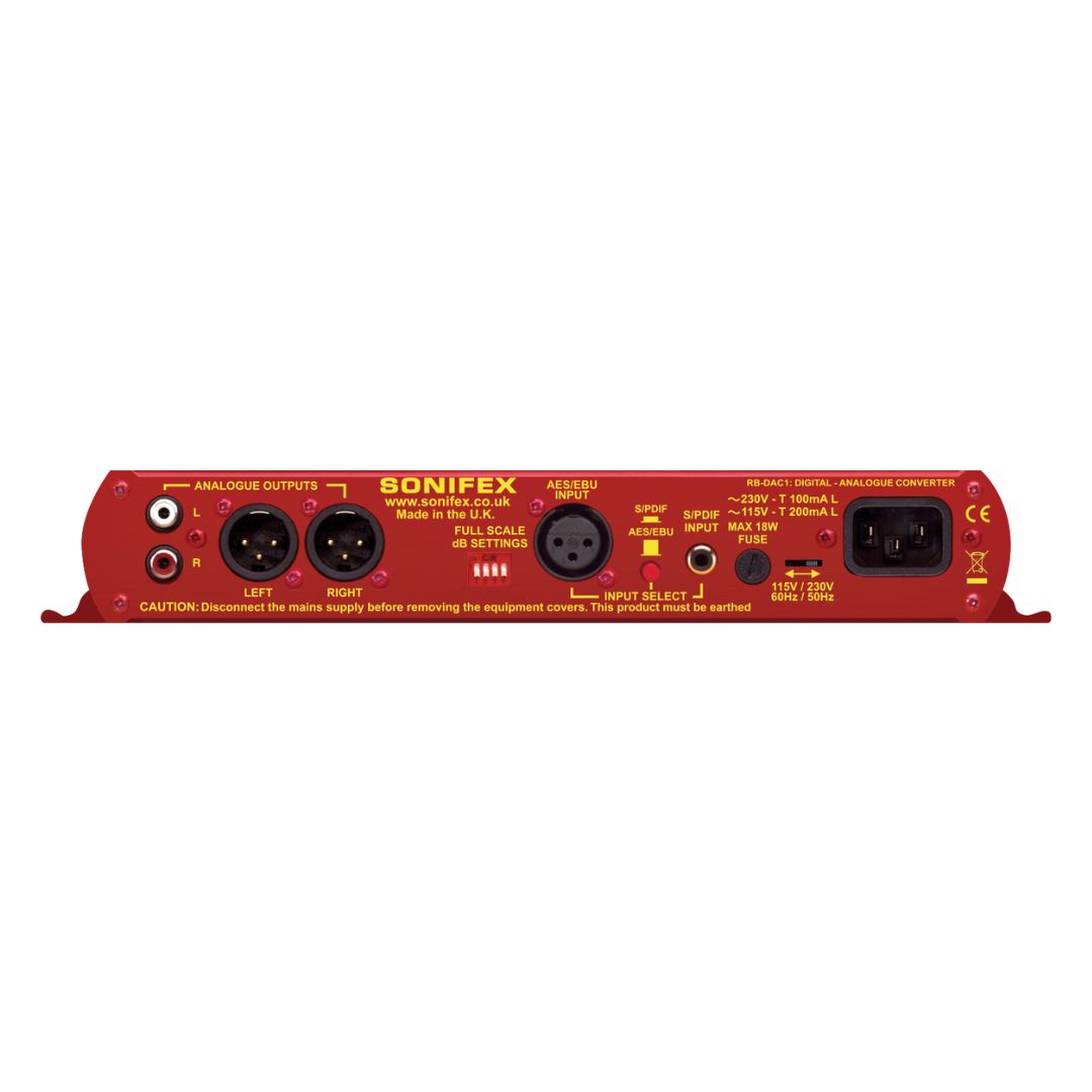 Rear view of Sonifex RB-DAC1 on white background