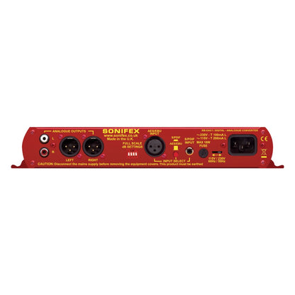 Rear view of Sonifex RB-DAC1 on white background