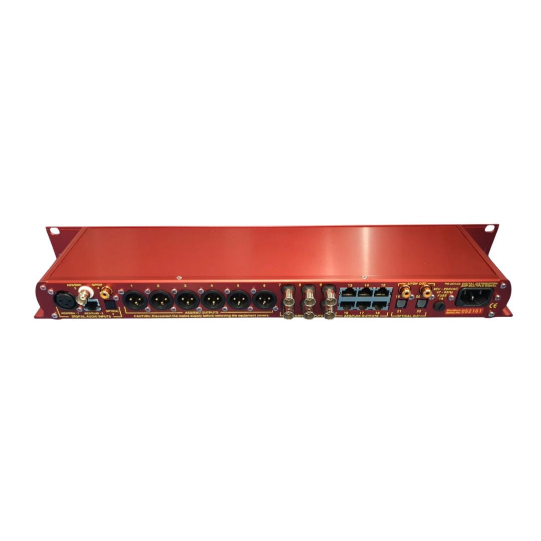 Top shot of rear panel of Sonifex RB-DDA22 on white background