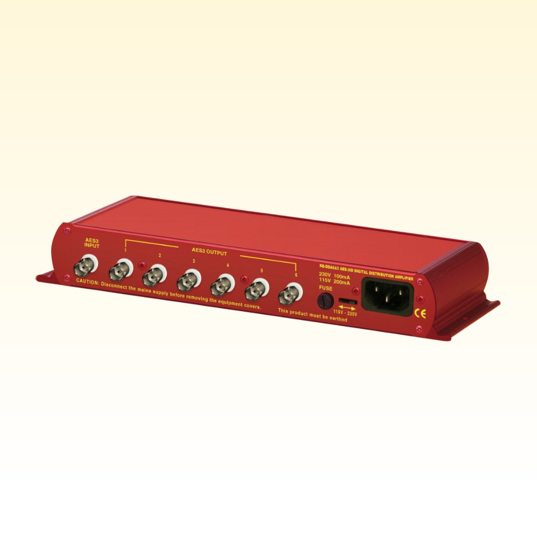 Angled view of Sonifex RB-DDA6A3 on yellow background